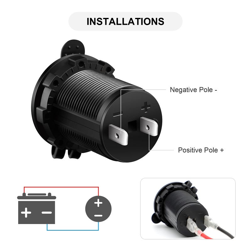 ZHSMS Cigarette Lighter Socket Car Marine Motorcycle ATV RV Lighter Socket Power Outlet Socket Receptacle 12V Waterproof Plug (LED Blue) by ZHSMS - Image 4